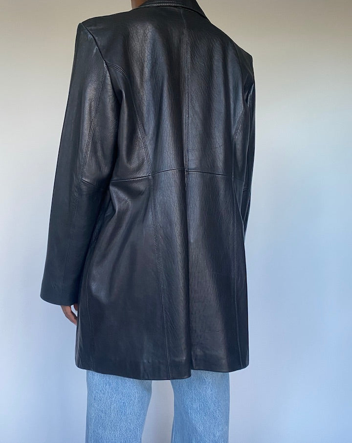 VINTAGE BLACK LEATHER COAT 3491
