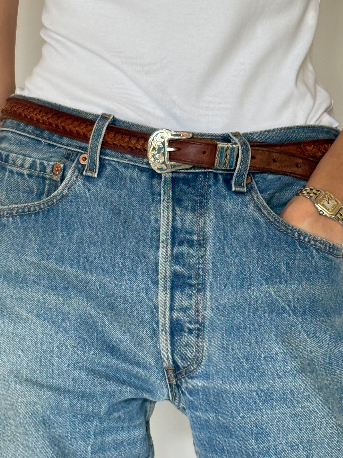 Vintage Braided Western Leather Belt Brown 8486