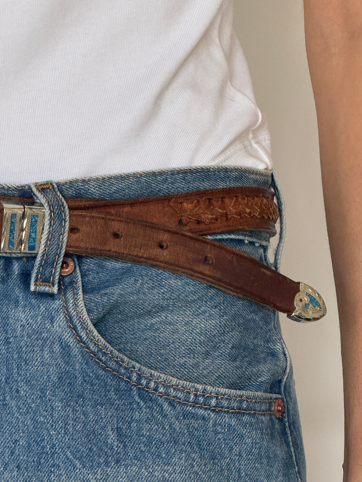 Vintage Braided Western Leather Belt Brown 8486