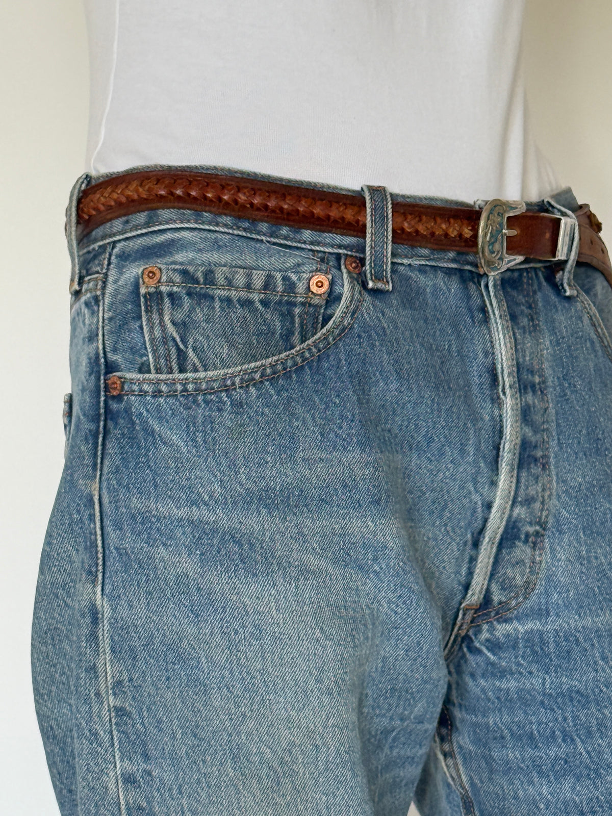 Vintage Braided Western Leather Belt Brown 8486