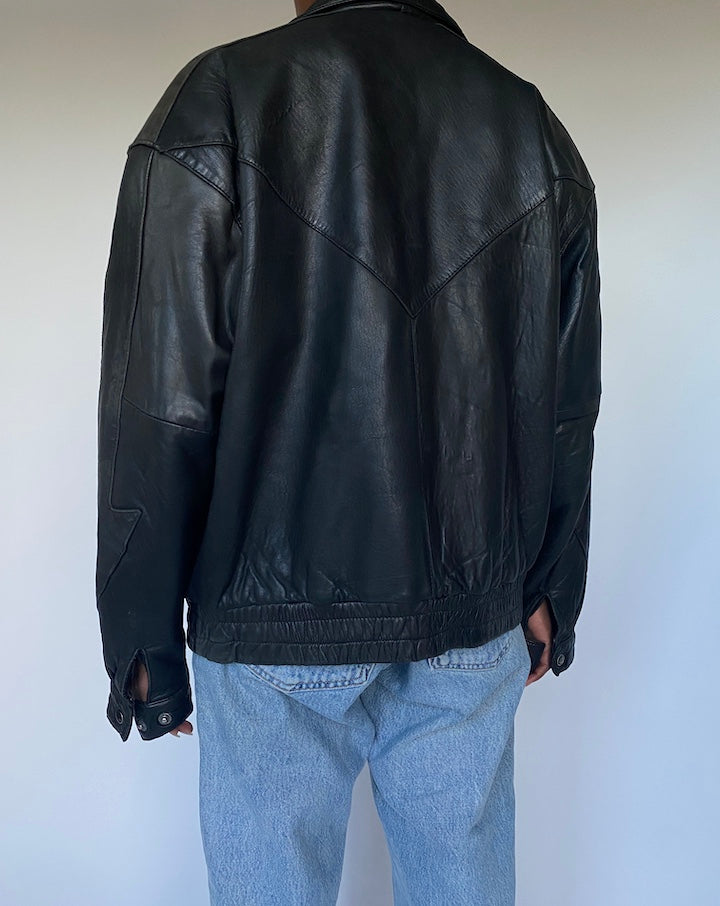 VINTAGE BLACK BOXY LEATHER JACKET 3494