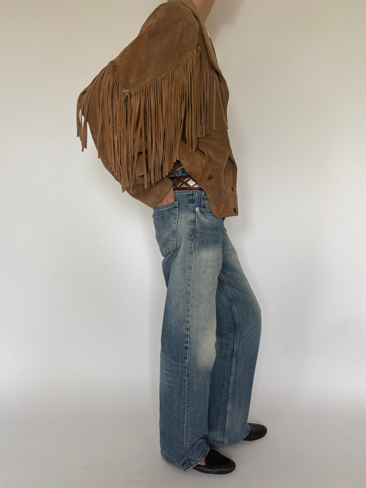 Vintage Western Fringe Suede Jacket Brown 8145
