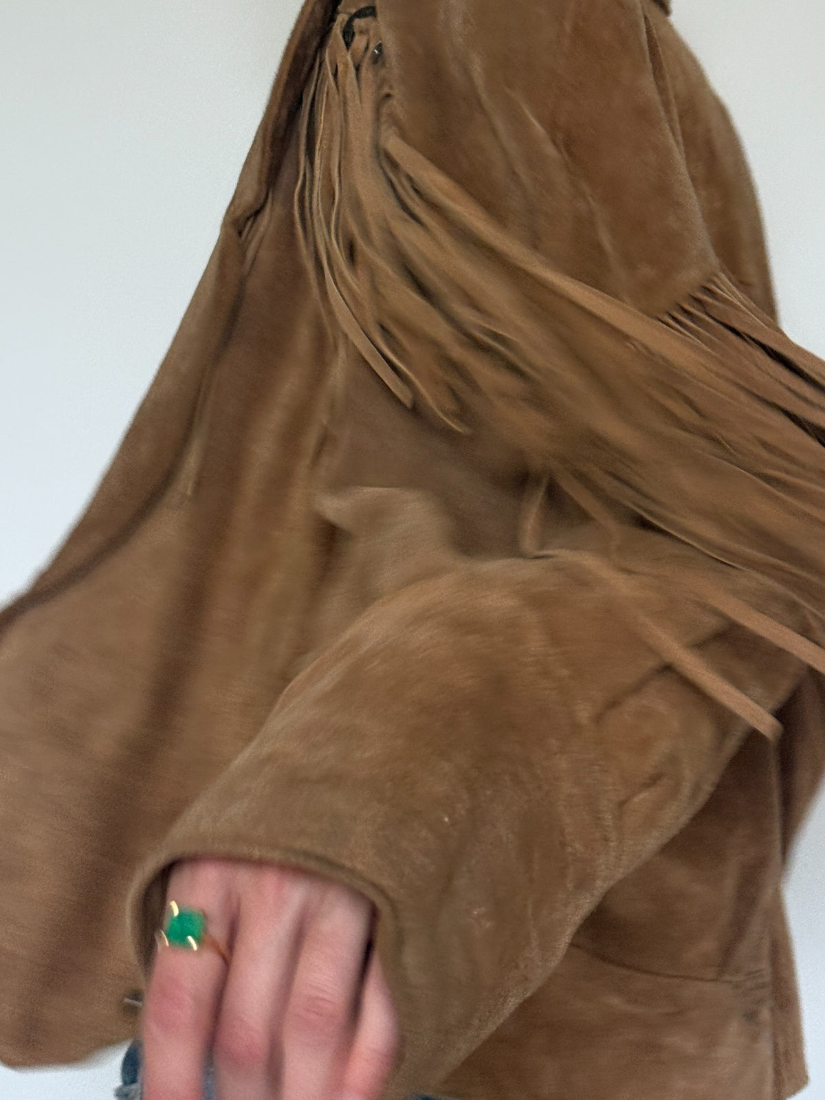 Vintage western fringe suede jacket brown side view