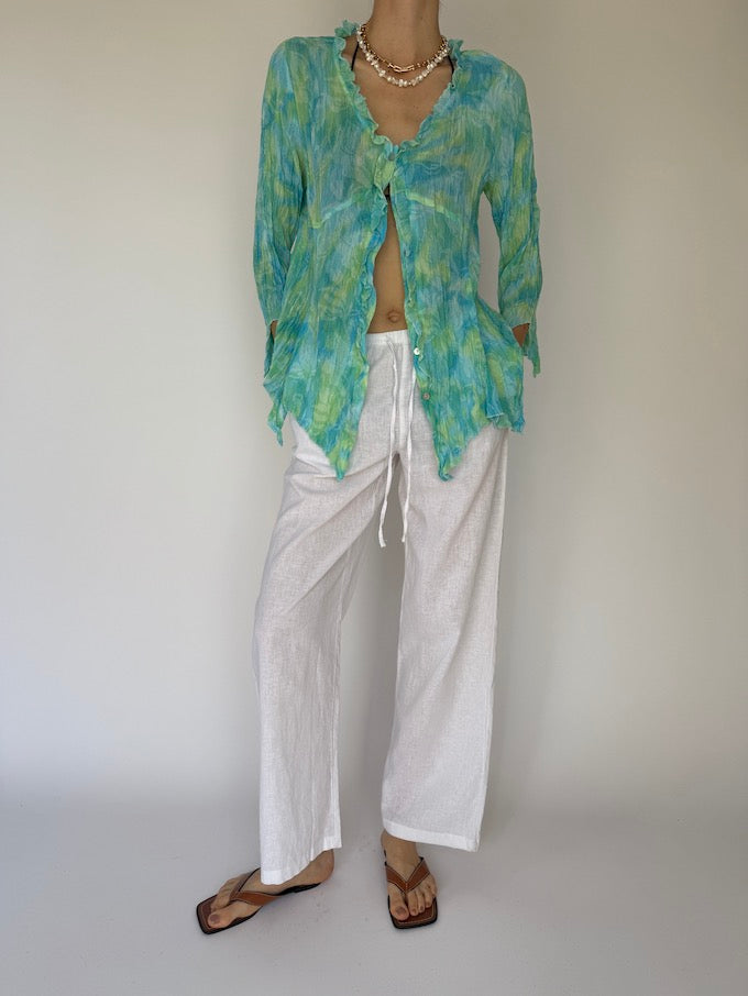 Vintage Sheer Crinkle Blouse in turquoise 6088