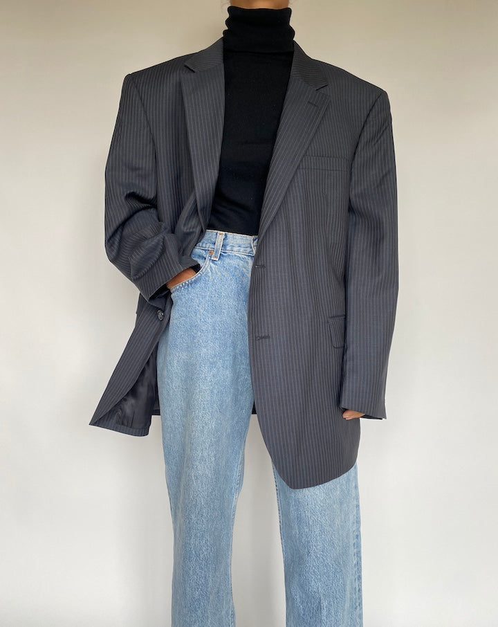 VINTAGE GREY PINSTRIPED WOOL BLAZER 1777
