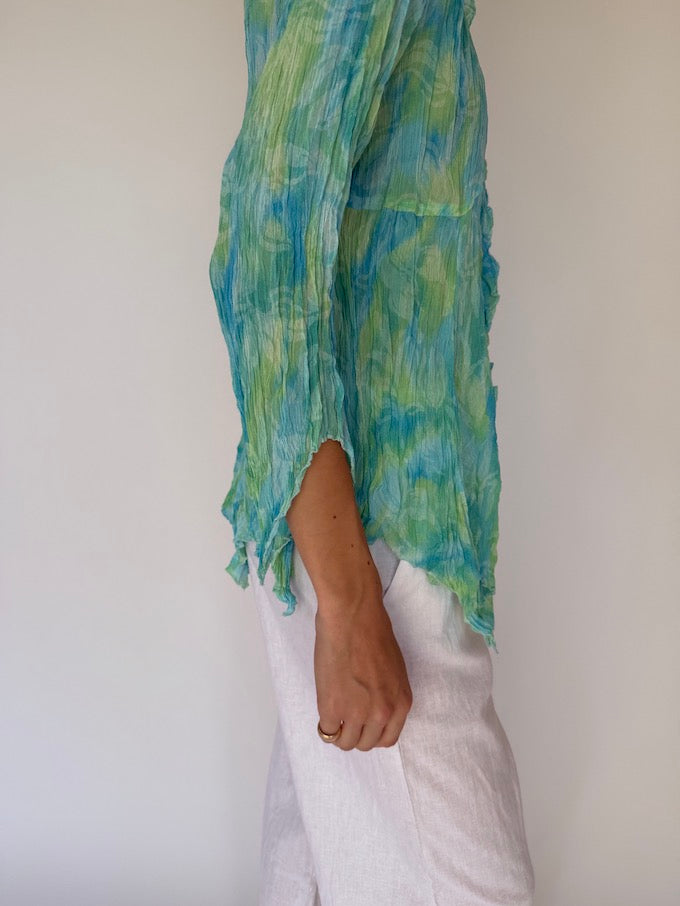 Vintage Sheer Crinkle Blouse in turquoise 6088