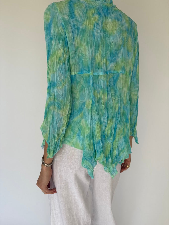 Vintage Sheer Crinkle Blouse in turquoise 6088