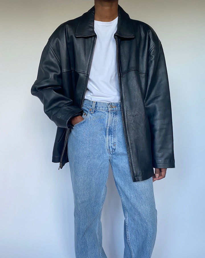 VINTAGE BLACK OVERSIZED LEATHER JACKET 3499