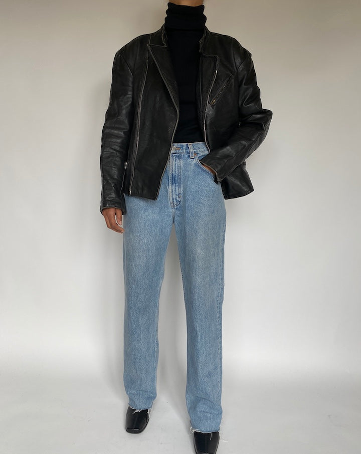 VINTAGE BLACK MOTORCYCLE LEATHER JACKET 586