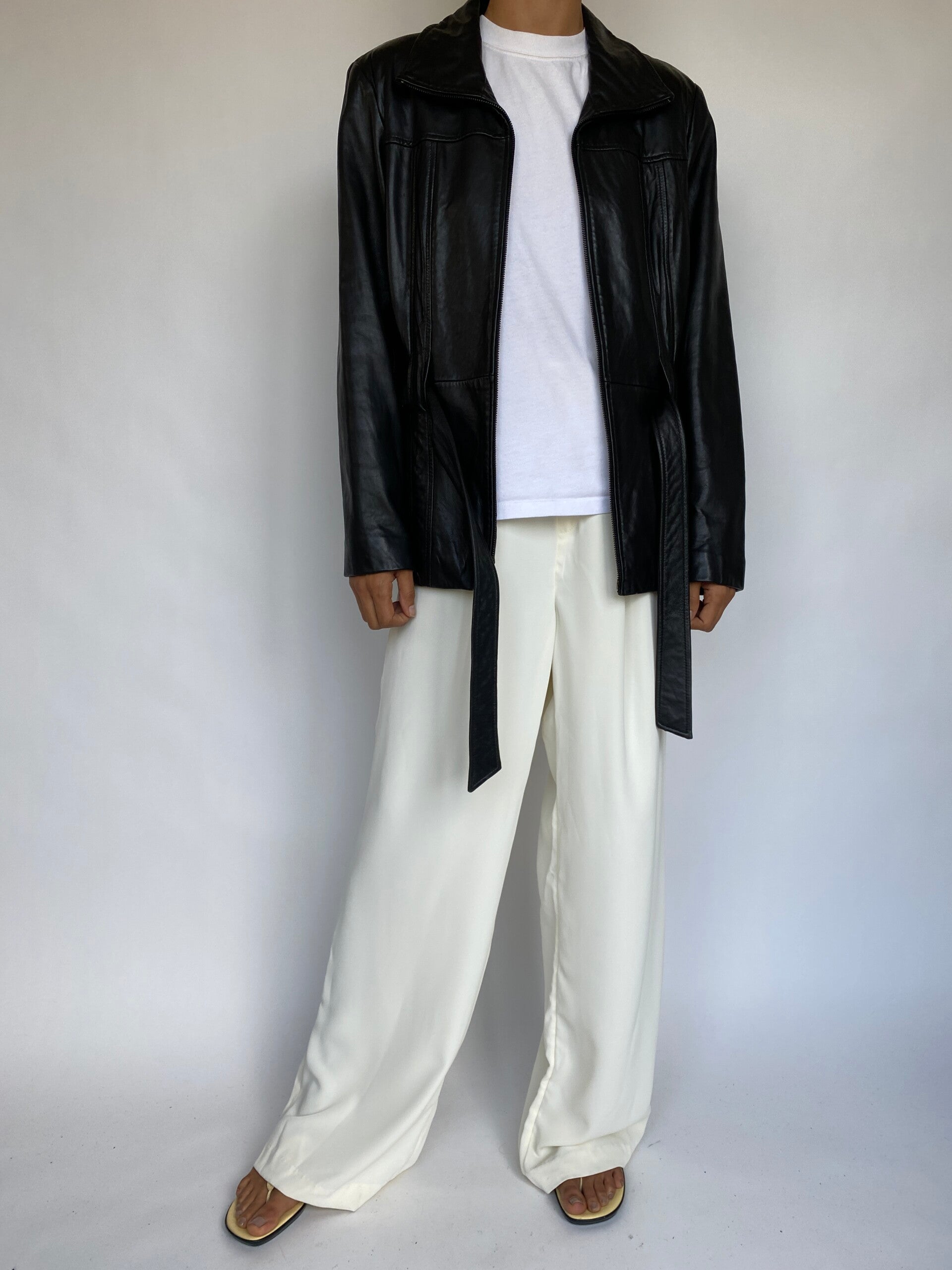 VINTAGE SHORT LEATHER TRENCH JACKET 763