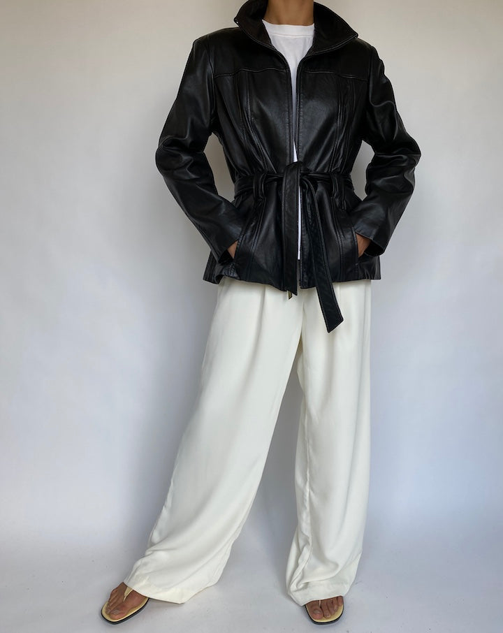 VINTAGE SHORT LEATHER TRENCH JACKET 763