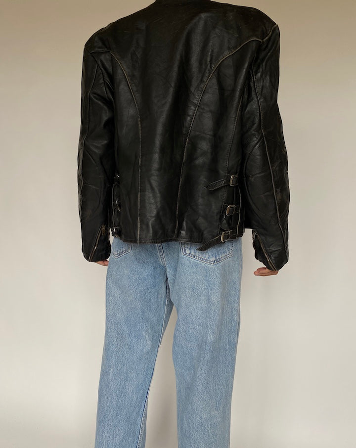 VINTAGE BLACK MOTORCYCLE LEATHER JACKET 586