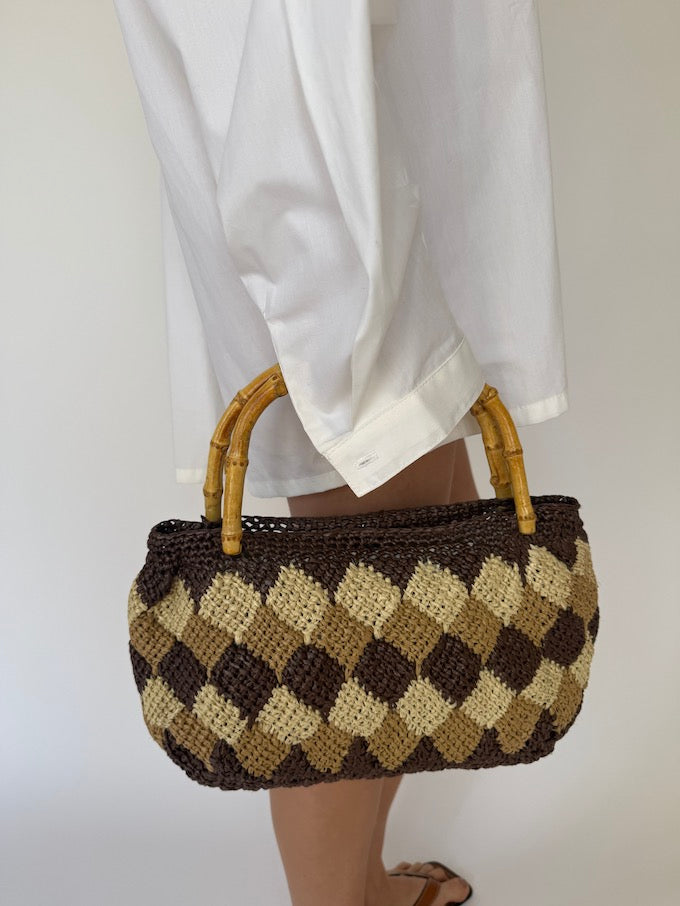 Vintage Brown Raffia Bag 6100