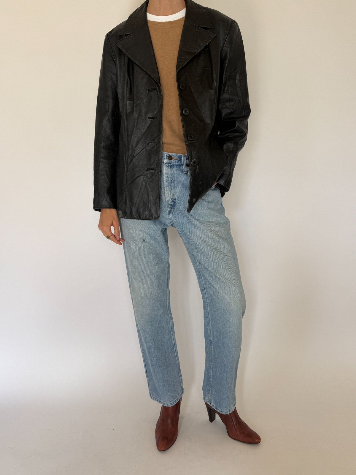 Vintage Black Leather Blazer Jacket 8428