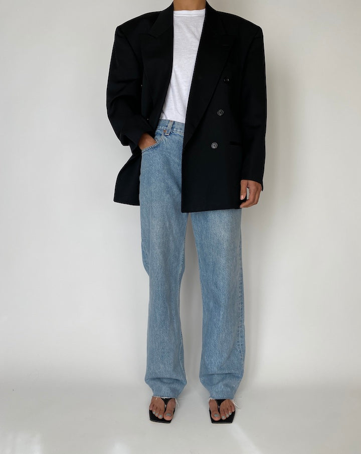 VINTAGE DOUBLE BREASTED BLACK WOOL BLAZER 2541