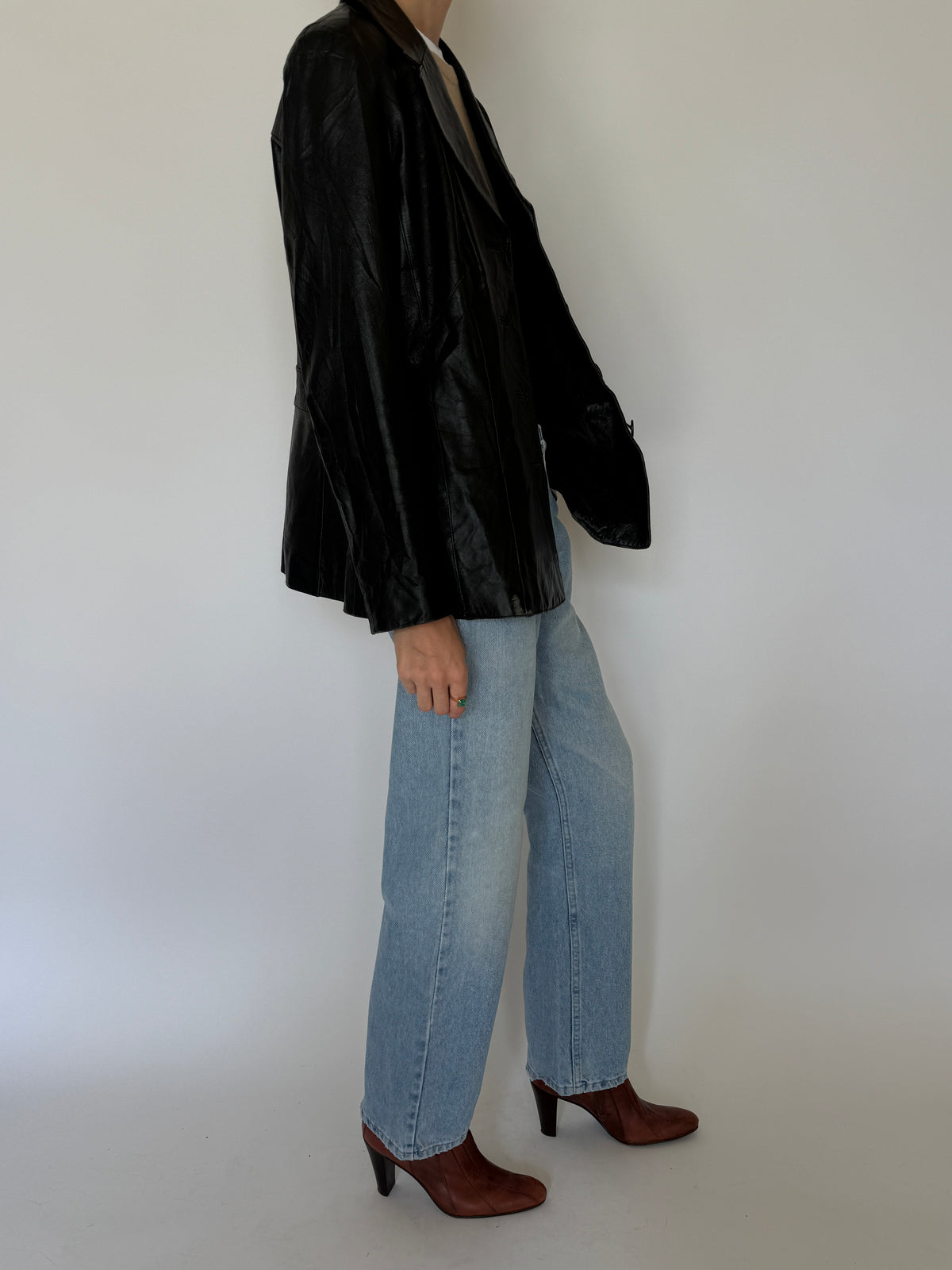 Vintage Black Leather Blazer Jacket 8428