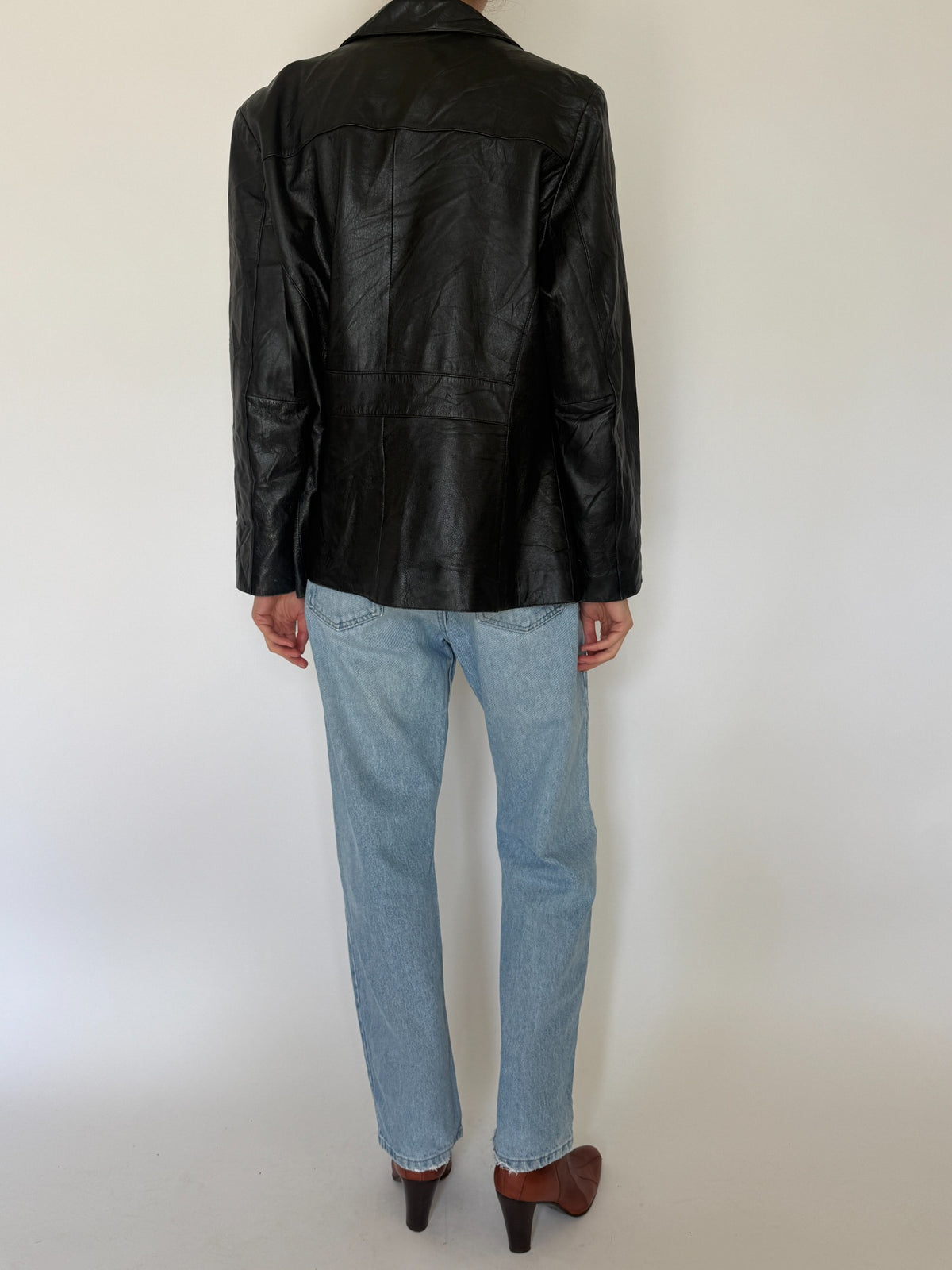 Vintage Black Leather Blazer Jacket 8428