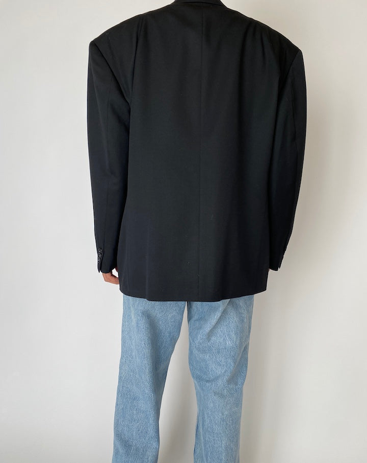 VINTAGE DOUBLE BREASTED BLACK WOOL BLAZER 2541