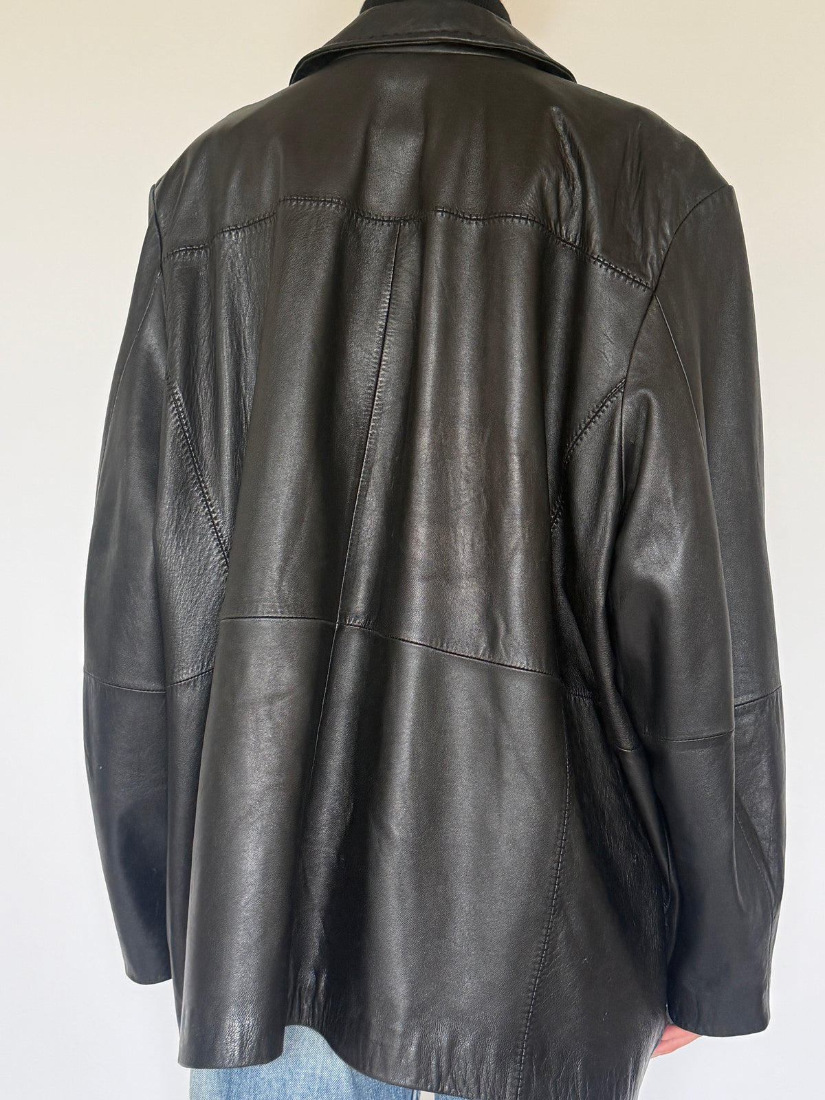 Vintage Oversized Leather Zip Jacket Black 7298