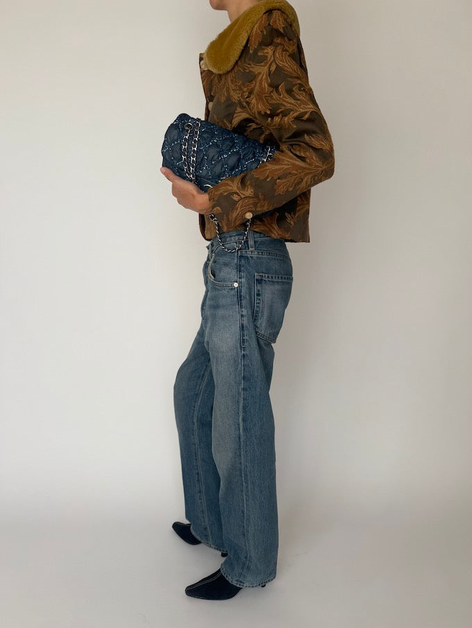 Vintage Jacquard Jacket with Faux Fur Collar 6544