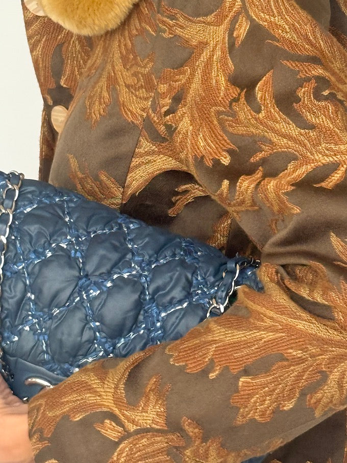 Vintage Jacquard Jacket with Faux Fur Collar 6544