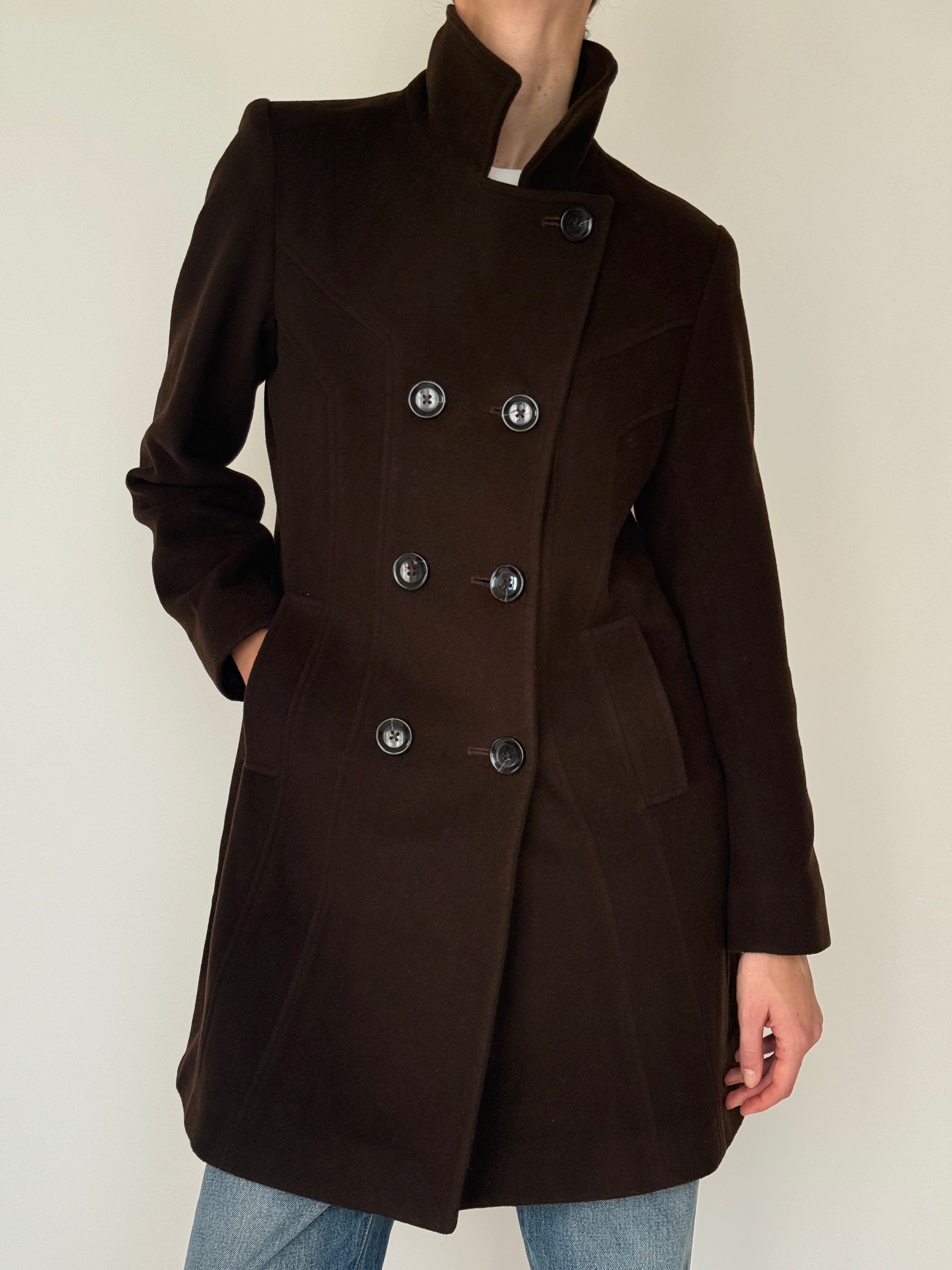 Vintage wool coat dark brown structured silhouette