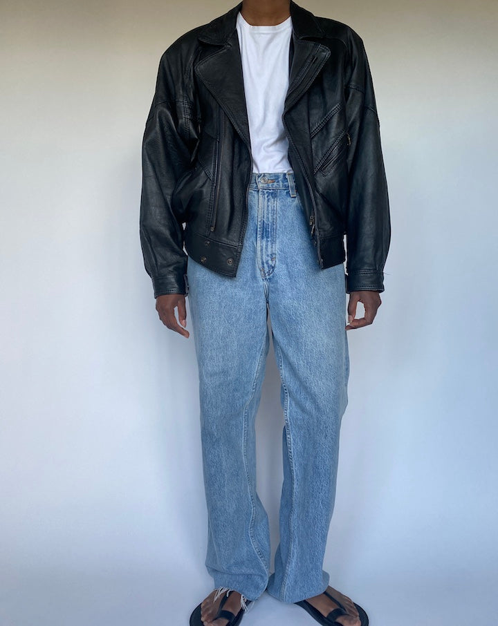 VINTAGE BOXY BLACK LEATHER JACKET 3503