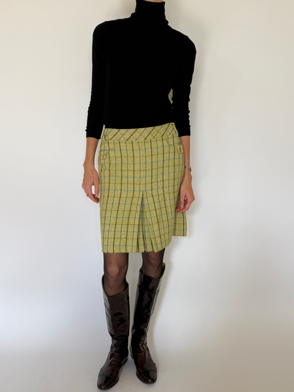 Vintage Green Plaid Pleated Skirt 8387