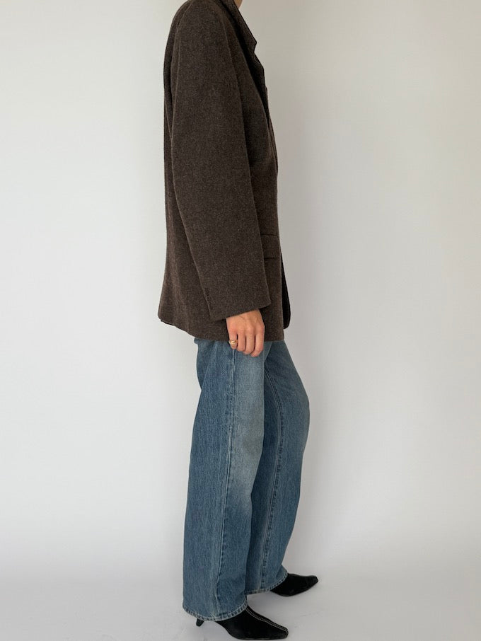 Vintage Structured Wool Blend Blazer Brown 6475