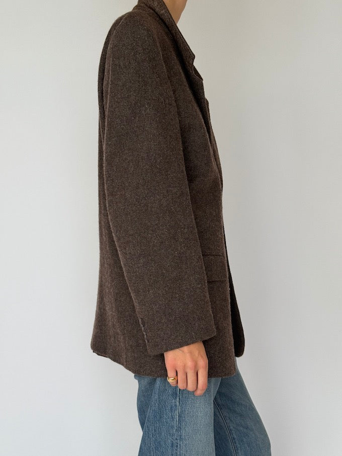 Vintage Structured Wool Blend Blazer Brown 6475
