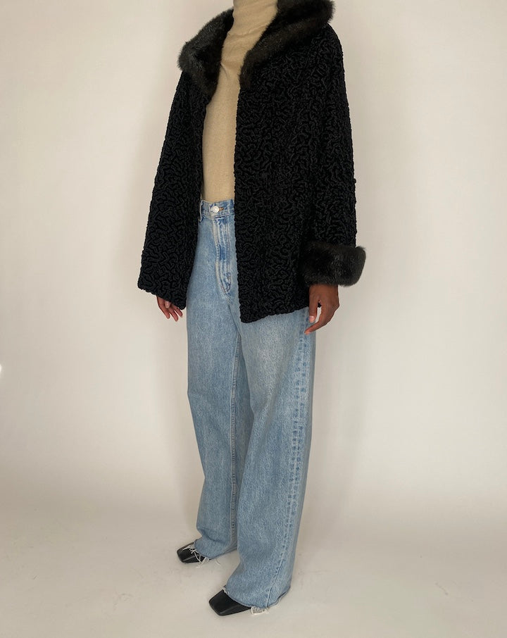 VINTAGE BLACK PERSIAN FUR COAT 2156