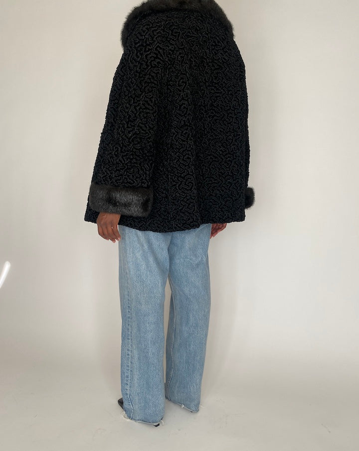 VINTAGE BLACK PERSIAN FUR COAT 2156
