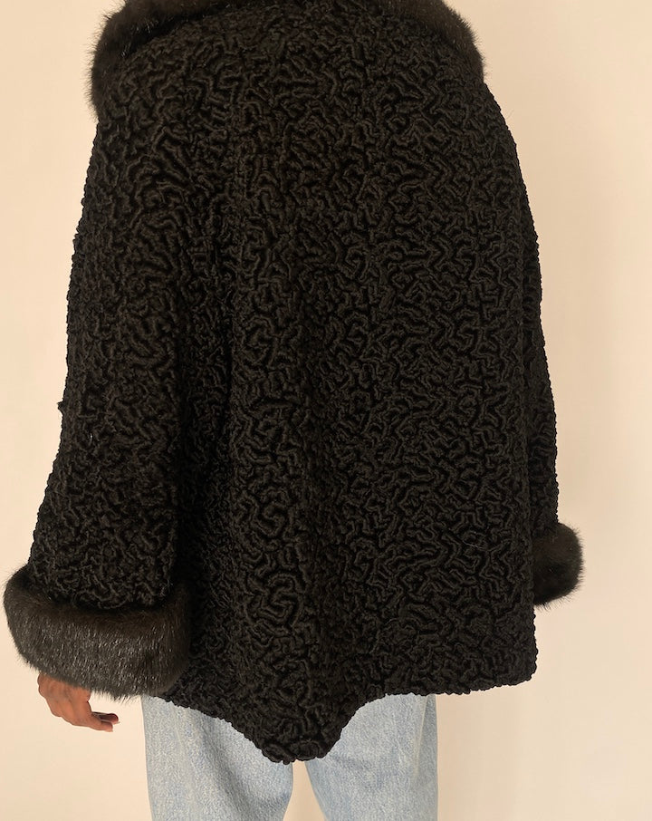 VINTAGE BLACK PERSIAN FUR COAT 2156