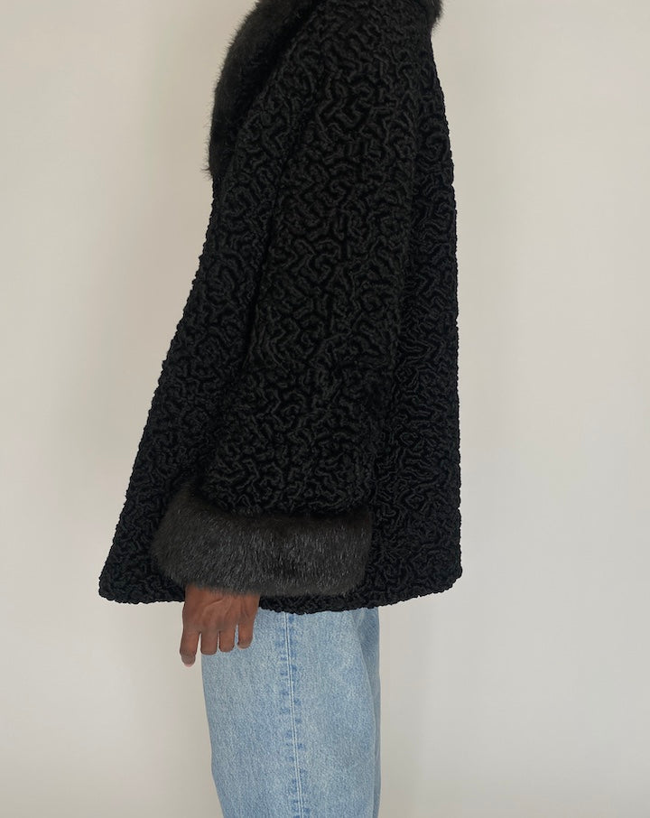 VINTAGE BLACK PERSIAN FUR COAT 2156