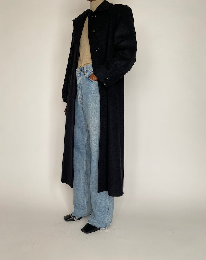 VINTAGE LONG DARK GREY WOOL COAT 4002