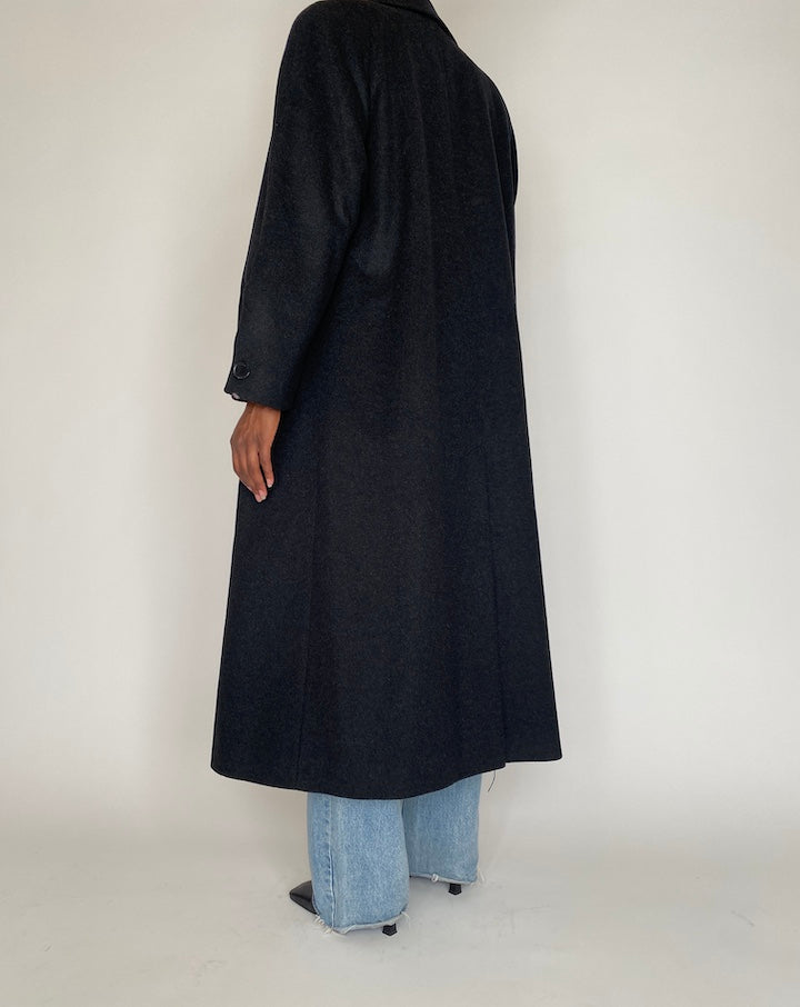 VINTAGE LONG DARK GREY WOOL COAT 4002