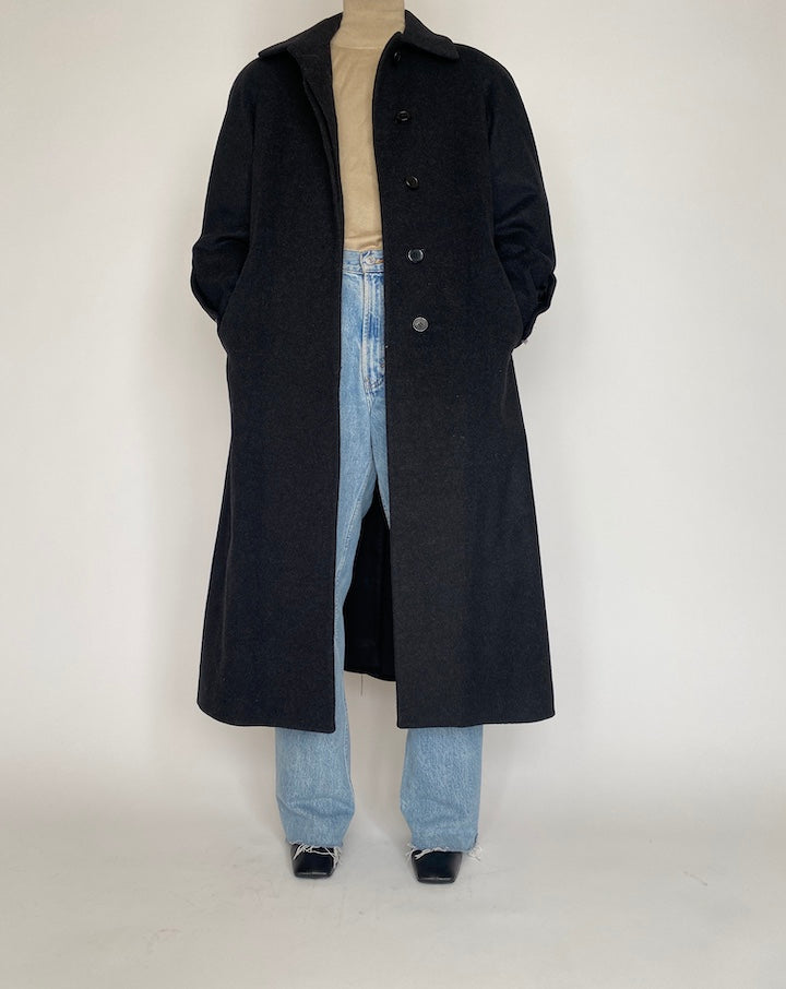 VINTAGE LONG DARK GREY WOOL COAT 4002