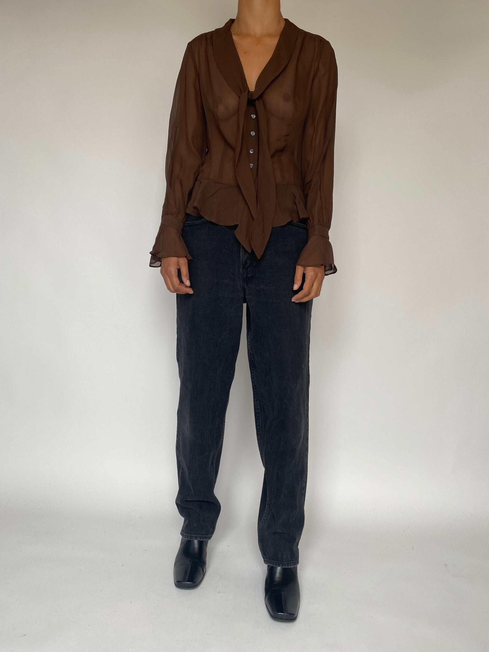 VINTAGE BROWN SEE THROUGH BLOUSE 1789