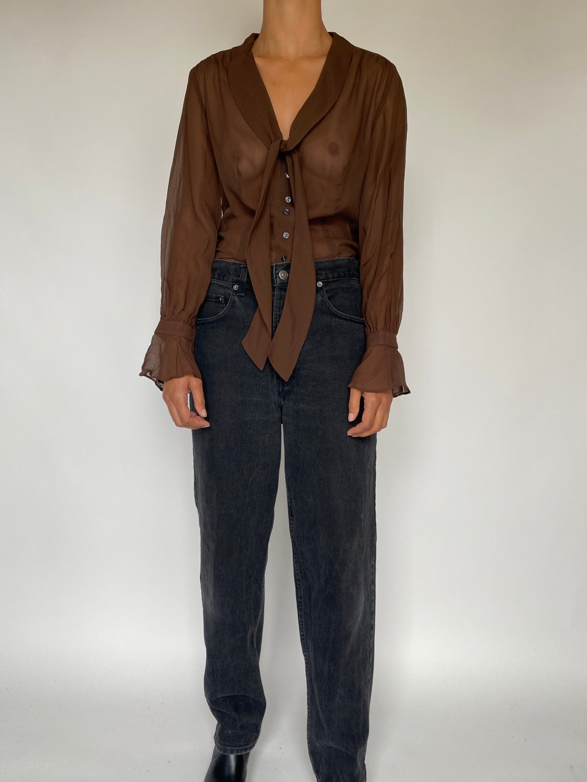 VINTAGE BROWN SEE THROUGH BLOUSE 1789