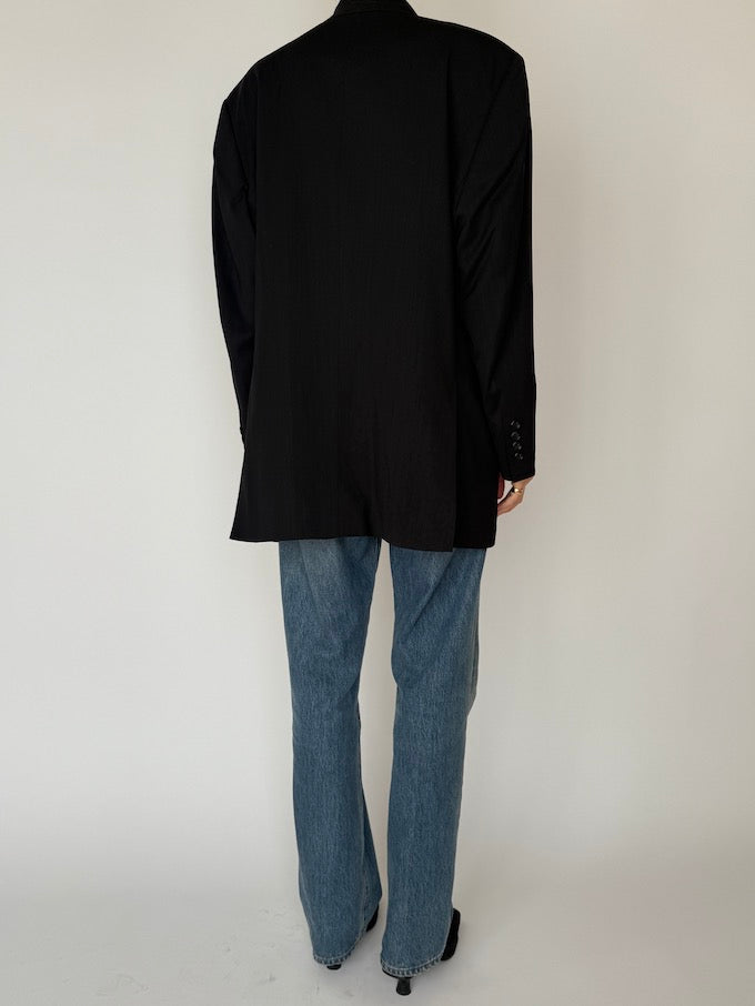 Vintage Double-Breasted Wool Blazer Black 6471