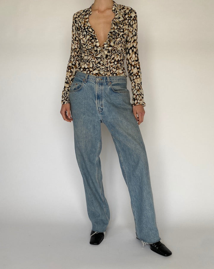 Vintage Multi-Colored Ruffled Long-Sleeve Top 4698