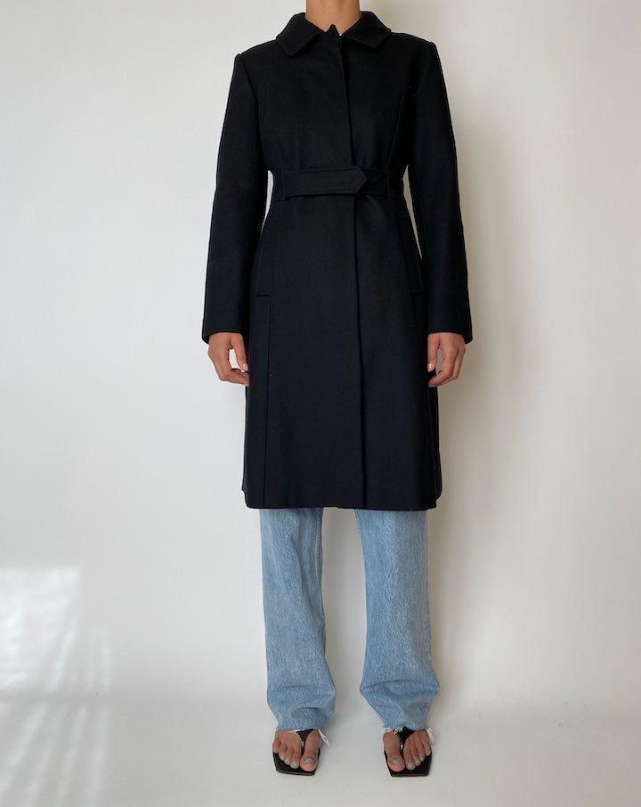 VINTAGE BLACK WOOL BLENDED COAT 2553