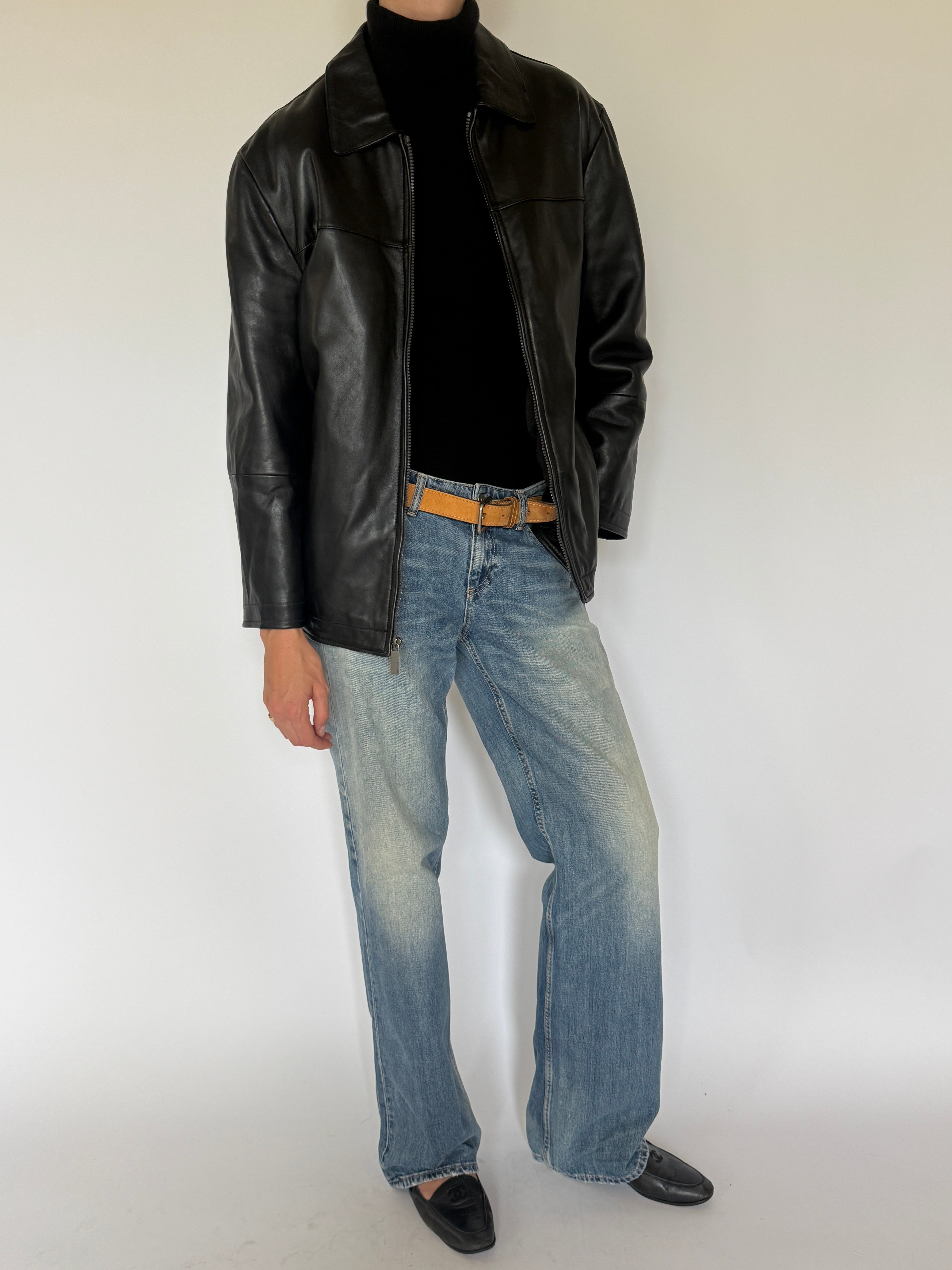 Vintage Leather Zip Jacket Black 7478