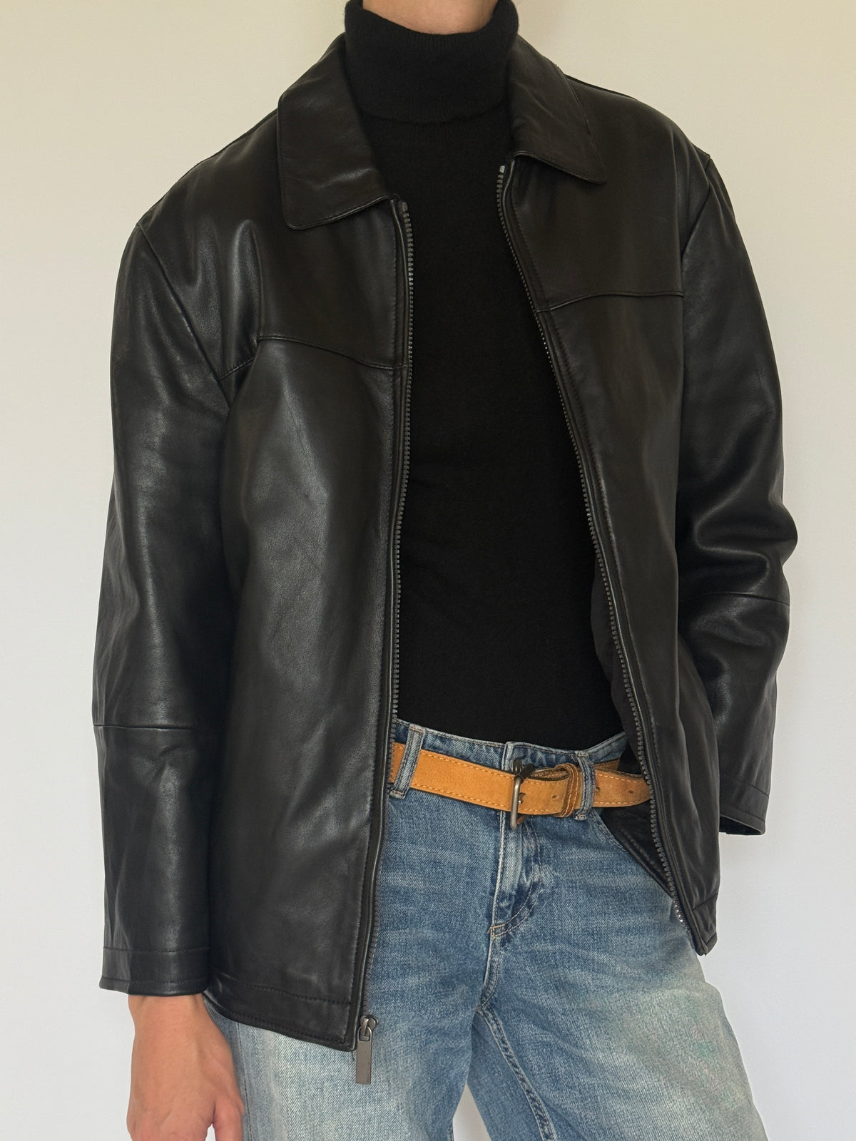 Vintage Leather Zip Jacket Black 7478