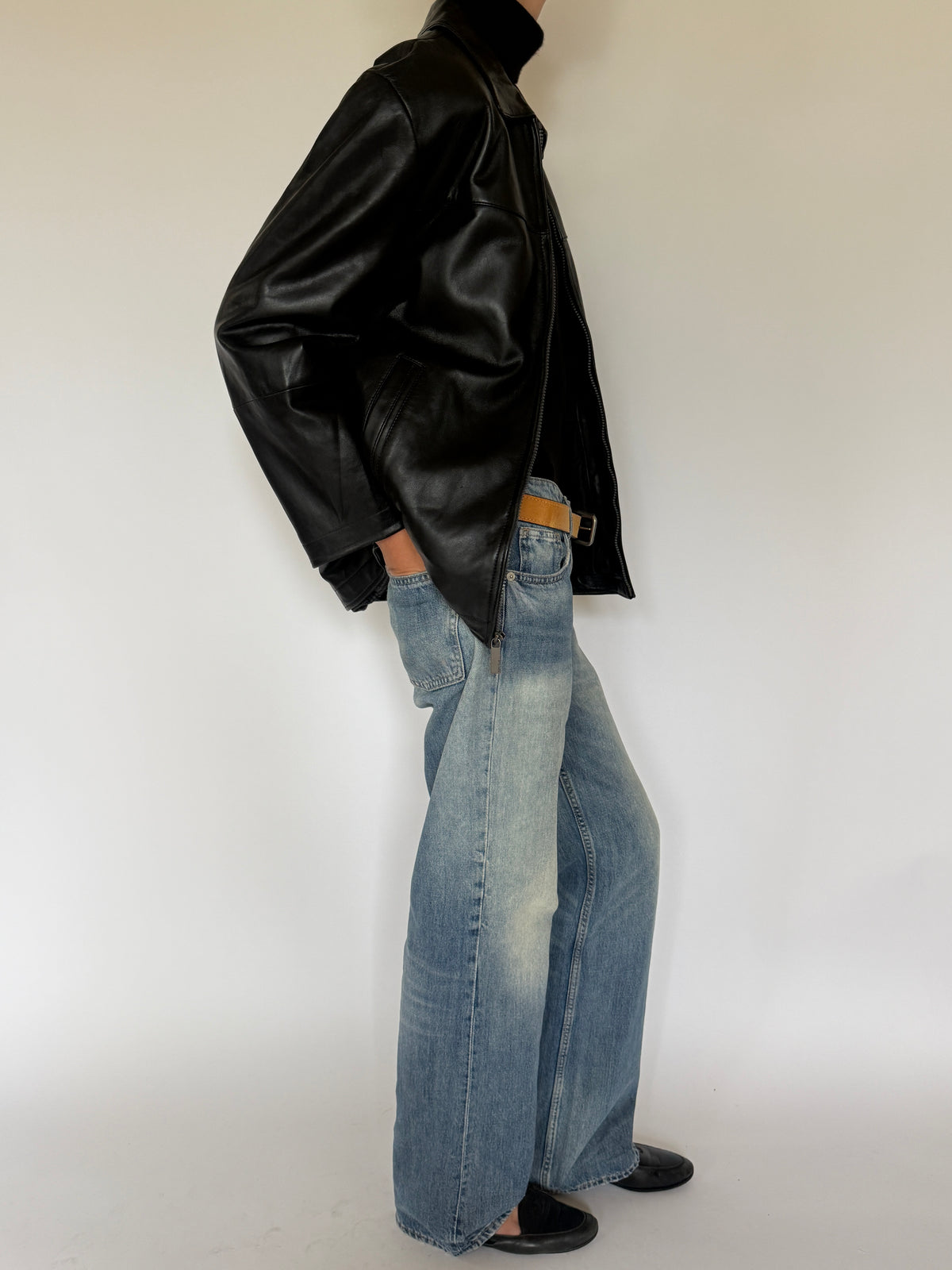 Vintage Leather Zip Jacket Black 7478