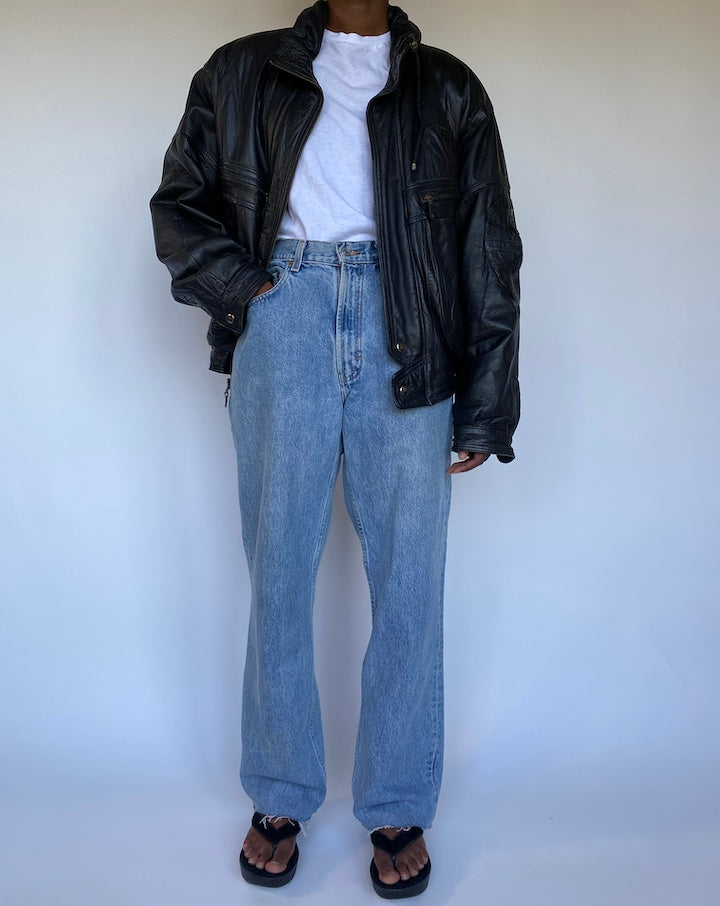 VINTAGE OVERSIZED BLACK LEATHER JACKET 1133