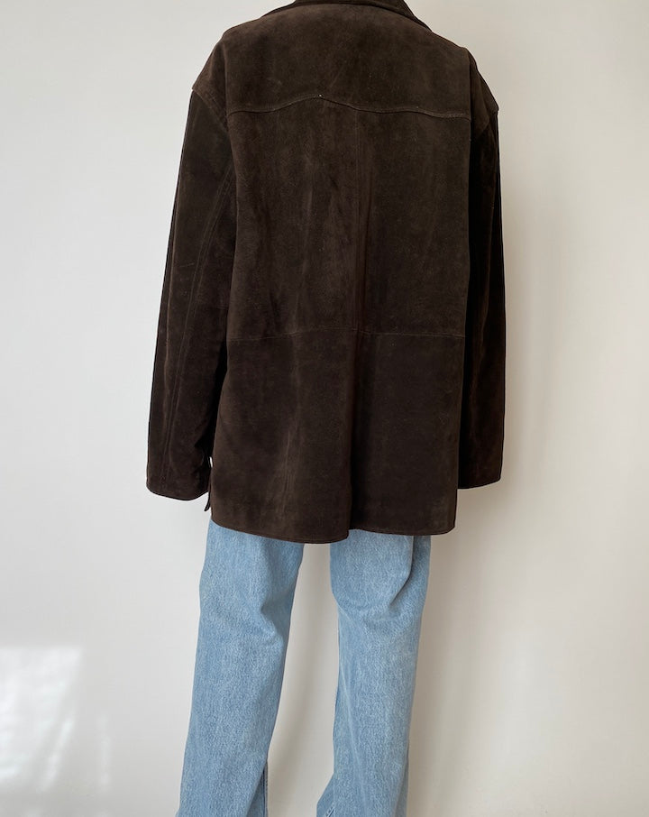 VINTAGE OVERSIZED DARK BROWN SUEDE LETHER JACKET 2554