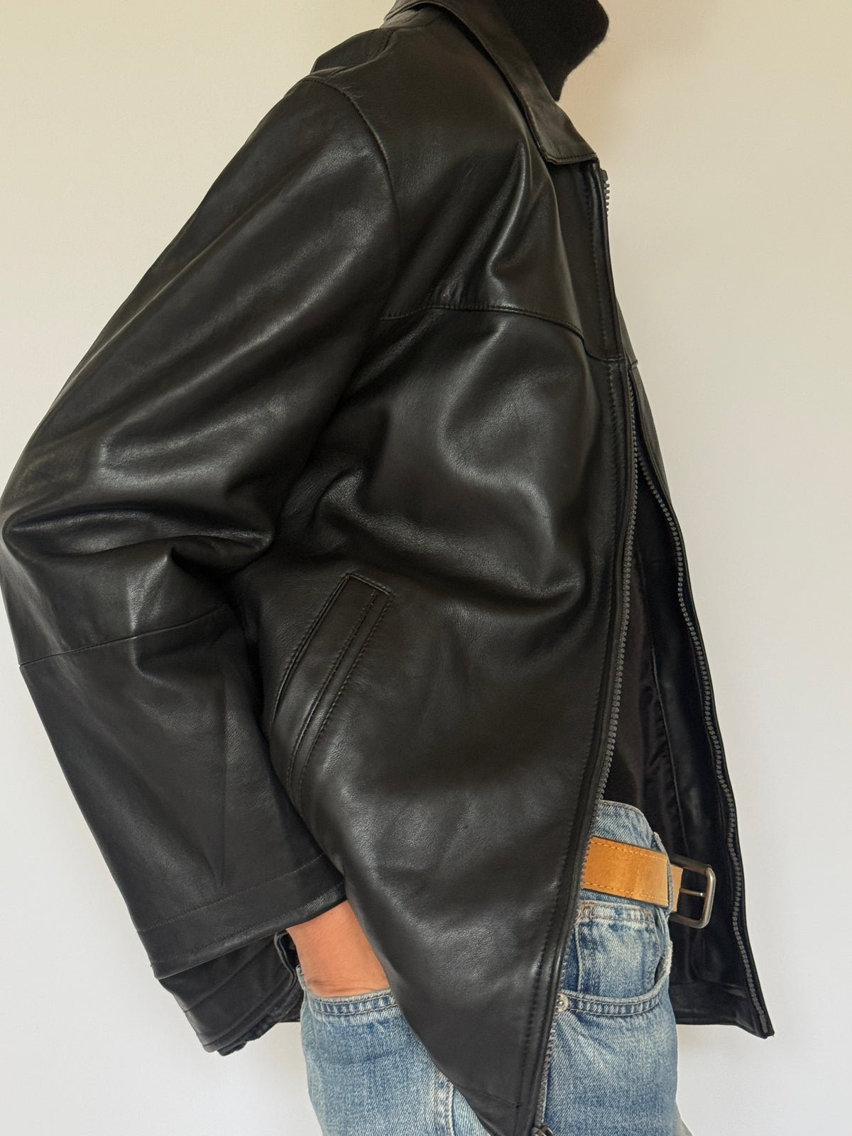 Vintage Leather Zip Jacket Black 7478