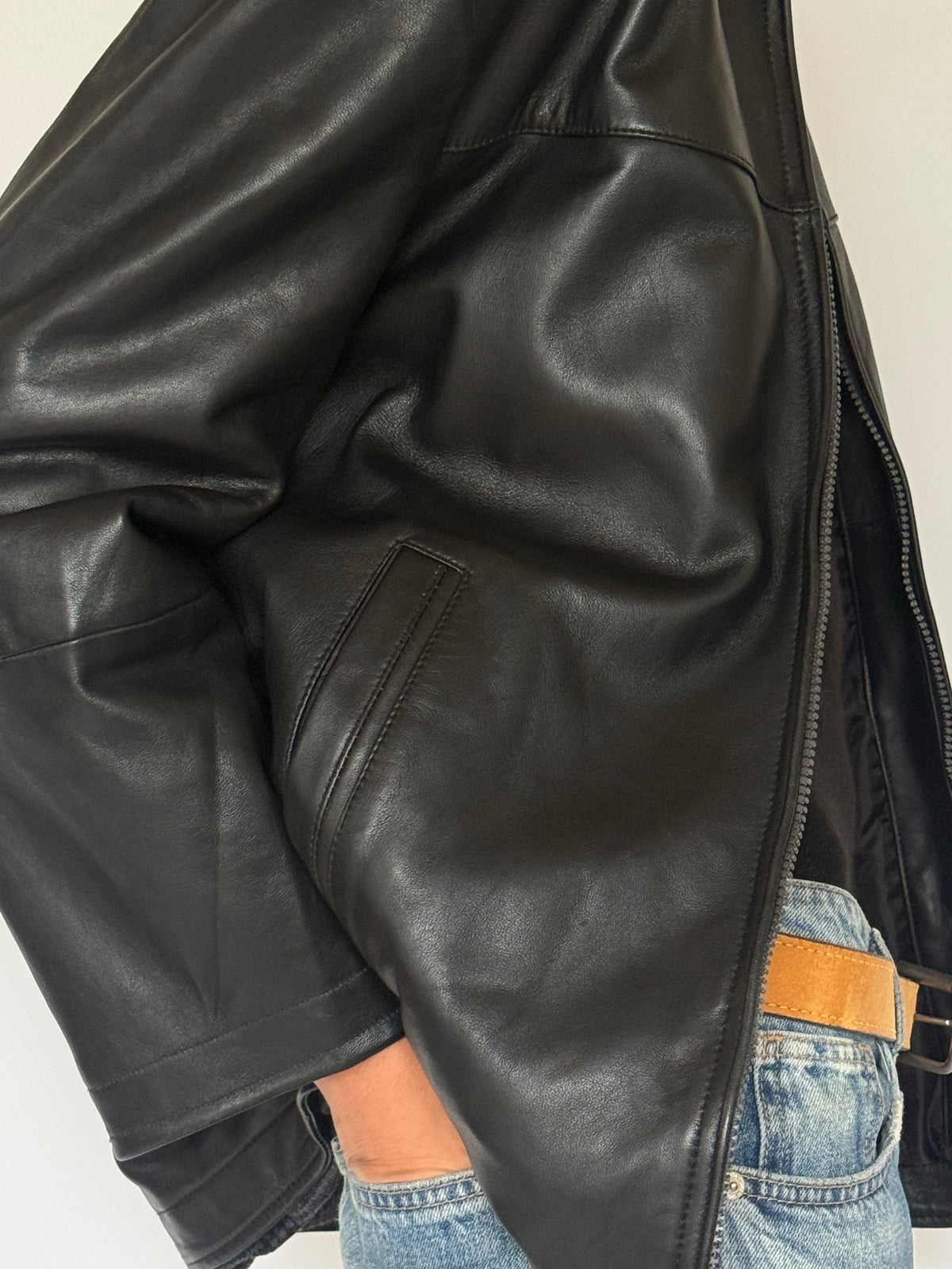 Vintage Leather Zip Jacket Black 7478