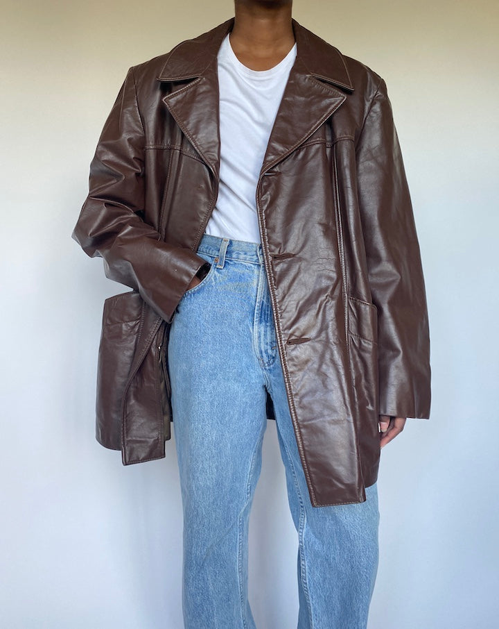 VINTAGE OVERSIZED BROWN LEATHER JACKET 3510